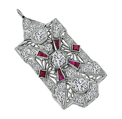 Vintage 2.70ct Diamond Ruby Pendant / Pin
