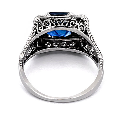 Art Deco 2.87ct Ceylon Sapphire 0.60ct Diamond Engagement Ring