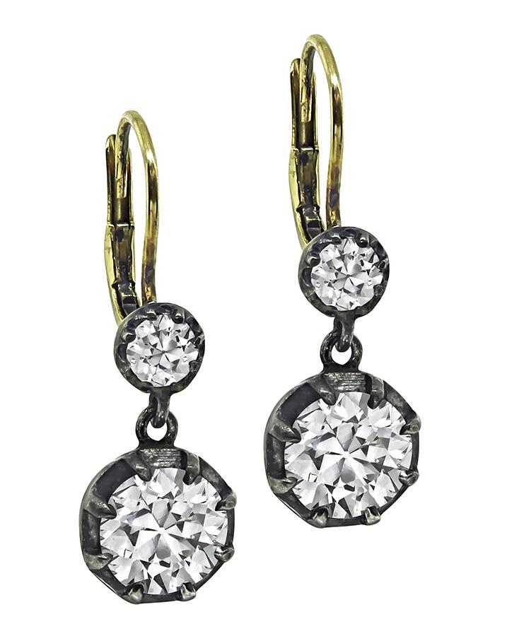 Victorian Old Mine Cut Diamond Silver and Gold Earrings