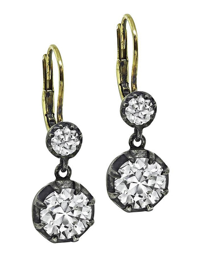 Victorian Old Mine Cut Diamond Silver and Gold Earrings