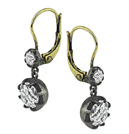 Victorian Old Mine Cut Diamond Silver and Gold Earrings