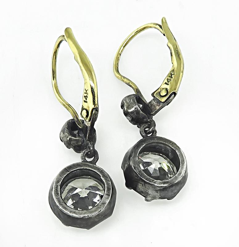 Victorian Old Mine Cut Diamond Silver and Gold Earrings
