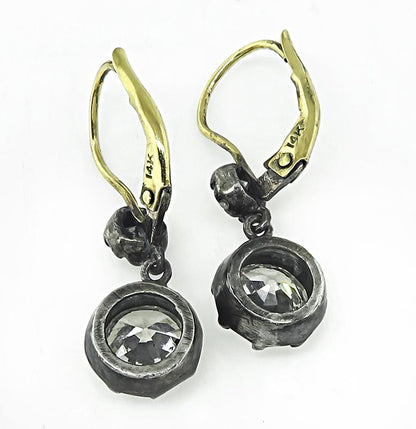 Victorian Old Mine Cut Diamond Silver and Gold Earrings