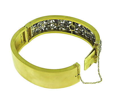 Victorian 4.00ct Diamond Silver 18k Yellow Gold Bangle