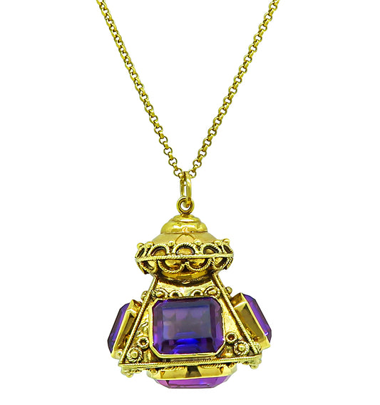 Victorian 35.00ct Amethyst Gold Lantern Pendant Necklace