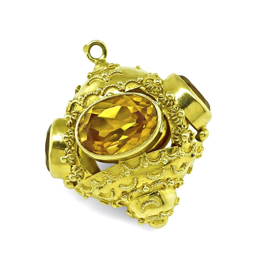 Victorian 20.00ct Citrine Gold Charm Pendant