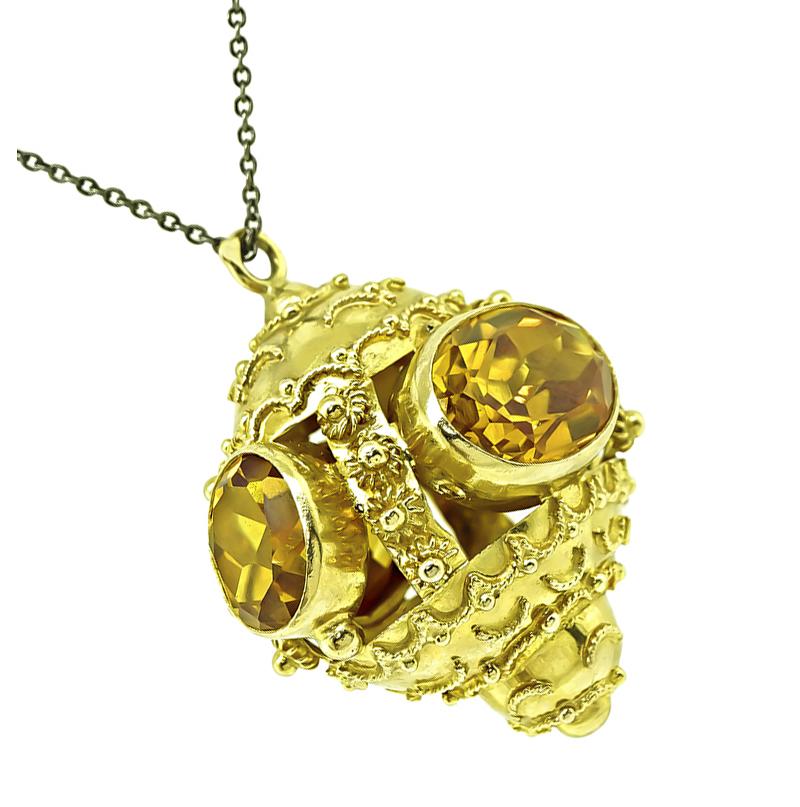 Victorian 20.00ct Citrine Gold Charm Pendant