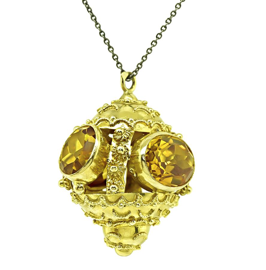 Victorian 20.00ct Citrine Gold Charm Pendant