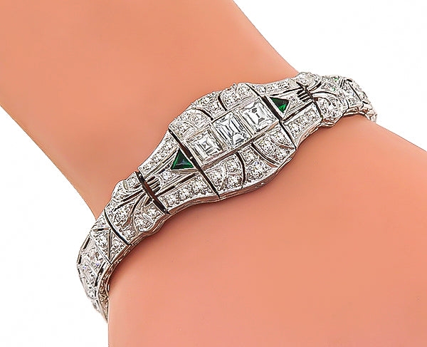 Vintage 5.70ct Diamond Emerald Bracelet
