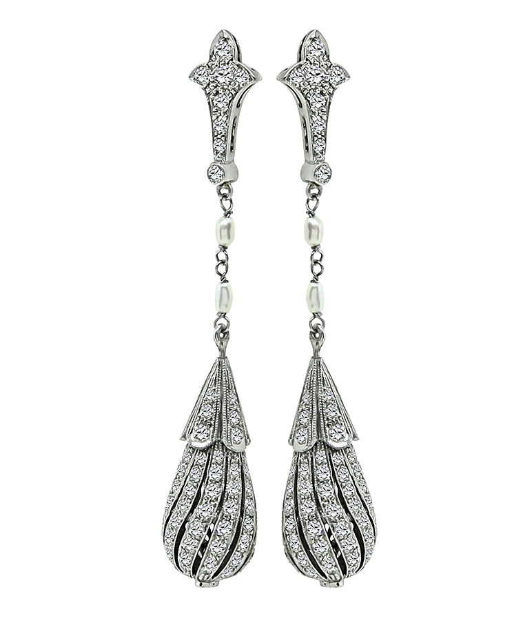 Art Deco 3.00ct Diamond Pearl Drop Earrings