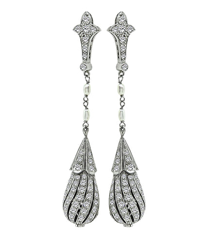 Art Deco 3.00ct Diamond Pearl Drop Earrings