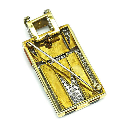 1970s 3.50ct Diamond Onyx Coral 18k Yellow and White Gold Pin/Pendant