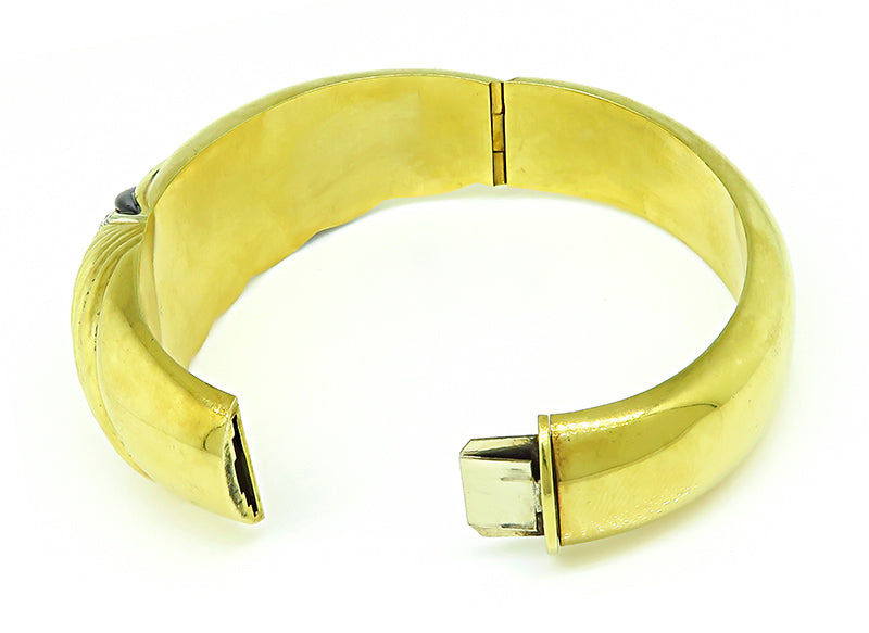 Vintage 1.50ct Diamond Onyx Gold Bangle