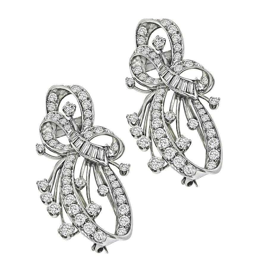 1950s Set of Two 5.00ct Diamond Platinum Pin