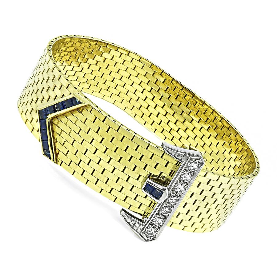 Vintage 0.40ct Diamond Sapphire Gold Belt Buckle Bracelet