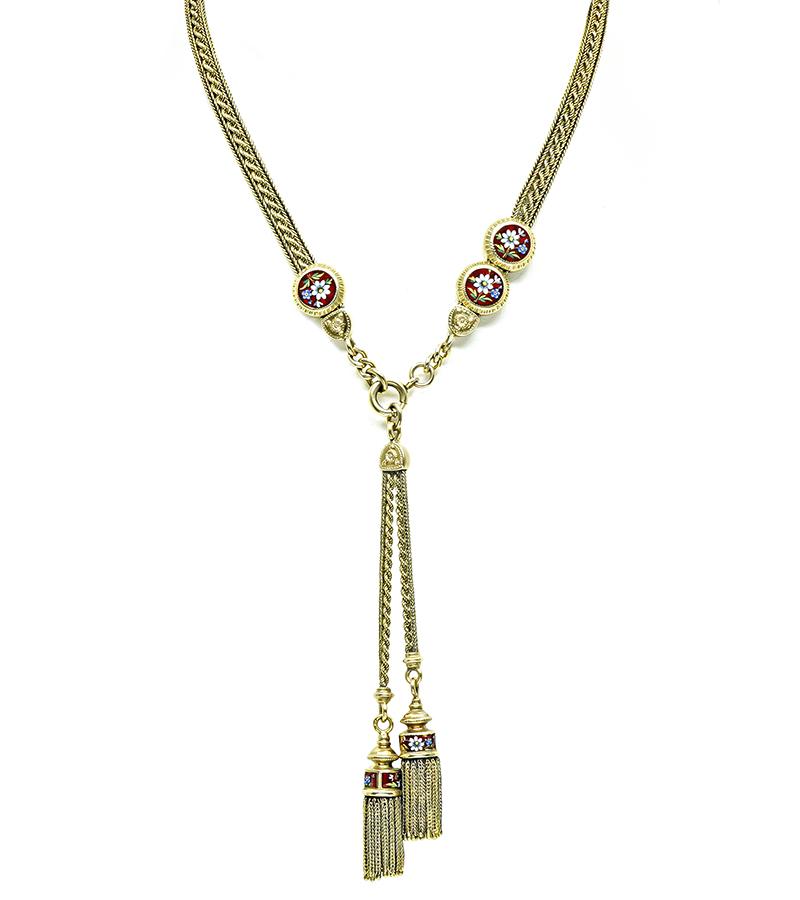 Victorian Enamel Gold Tassel Necklace