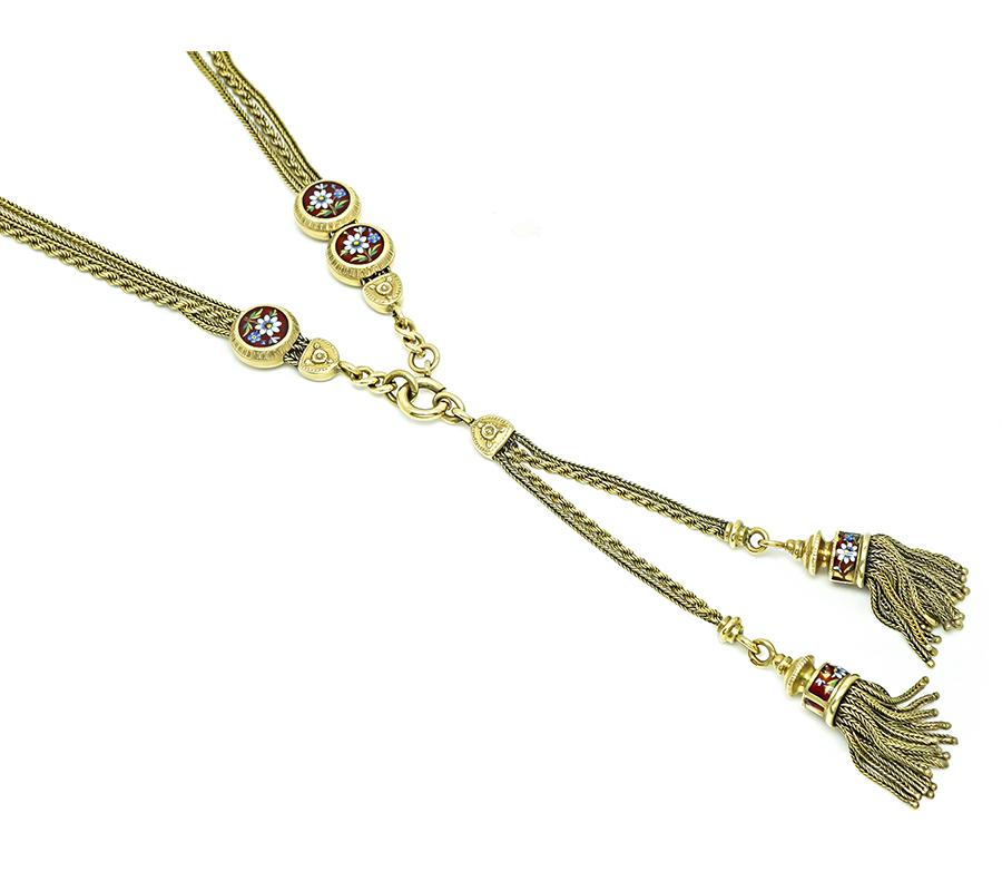 Victorian Enamel Gold Tassel Necklace