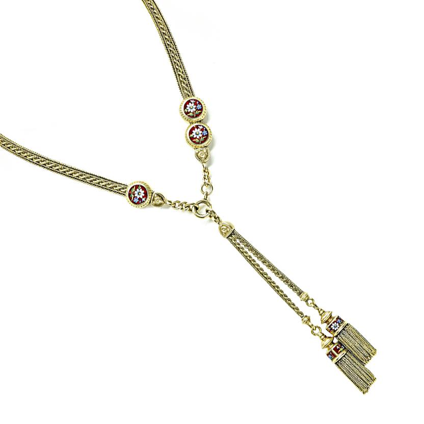 Victorian Enamel Gold Tassel Necklace