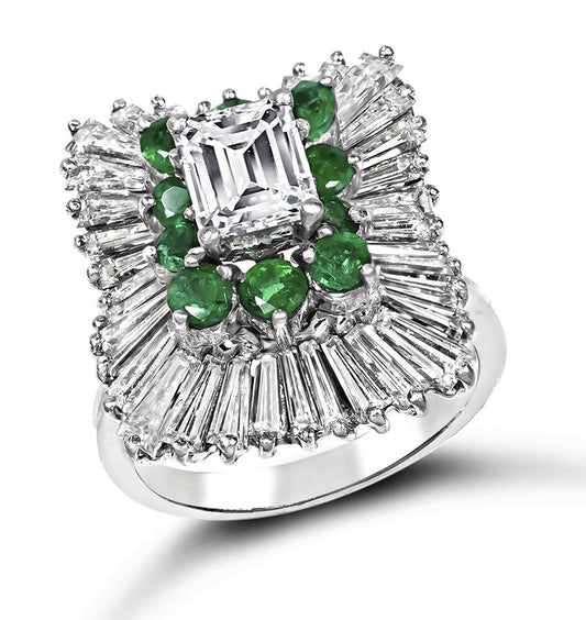 GIA Certified 0.87ct Center Diamond 1.80ct Side Diamond Emerald Ring