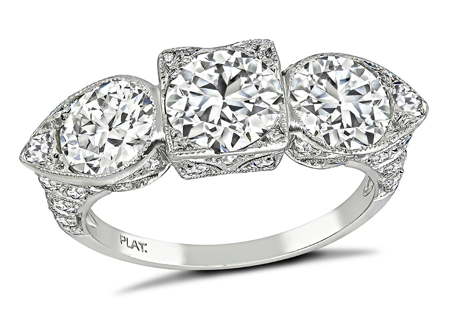 Vintage GIA 1.06ct Center Diamond 0.75ct and 0.77ct Side Diamond Engagement Ring