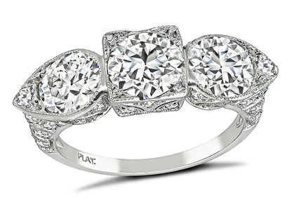 Vintage GIA 1.06ct Center Diamond 0.75ct and 0.77ct Side Diamond Engagement Ring