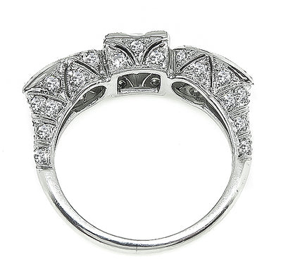 Vintage GIA 1.06ct Center Diamond 0.75ct and 0.77ct Side Diamond Engagement Ring