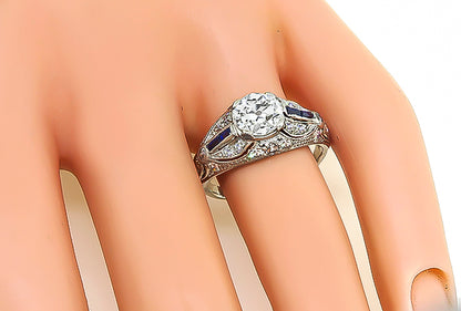 Vintage 1.08ct Diamond Sapphire Engagement Ring