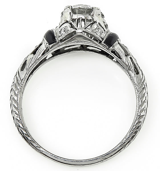 Antique GIA Certified 1.10ct Diamond Onyx Art Deco Engagement Ring