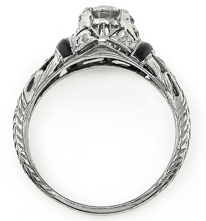 Antique GIA Certified 1.10ct Diamond Onyx Art Deco Engagement Ring