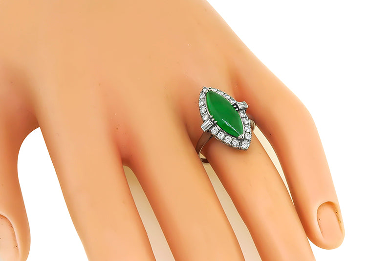 Art Deco Jade 0.70ct Diamond Platinum Ring