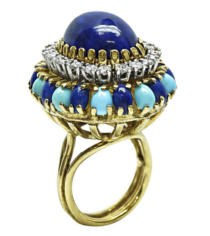 Vintage Lapis 1.50ct Diamond Turquoise Gold Ring