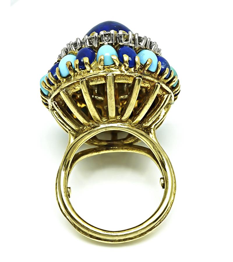 Vintage Lapis 1.50ct Diamond Turquoise Gold Ring