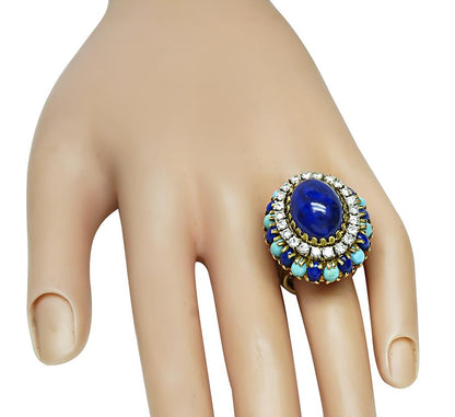 Vintage Lapis 1.50ct Diamond Turquoise Gold Ring