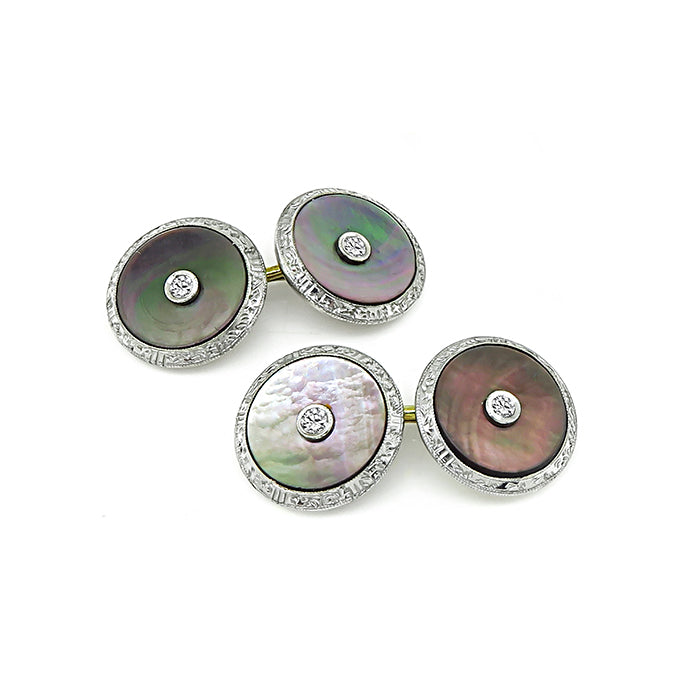 Vintage Mother of Pearl Diamond Yellow Gold and Platinum Tuxedo Set