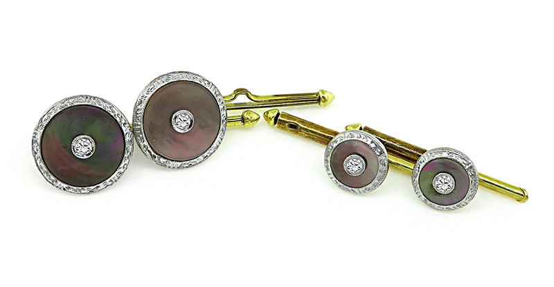 Vintage Mother of Pearl Diamond Yellow Gold and Platinum Tuxedo Set