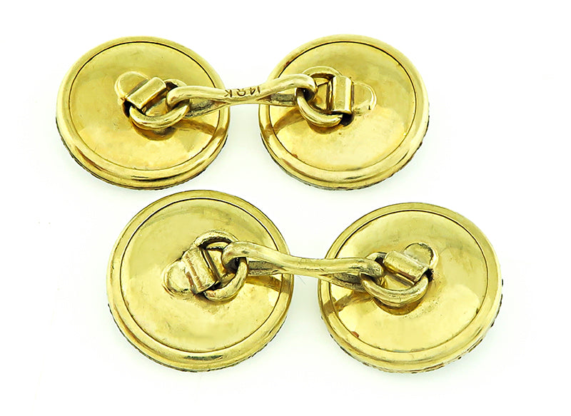Vintage Onyx Pearl Gold Cufflinks