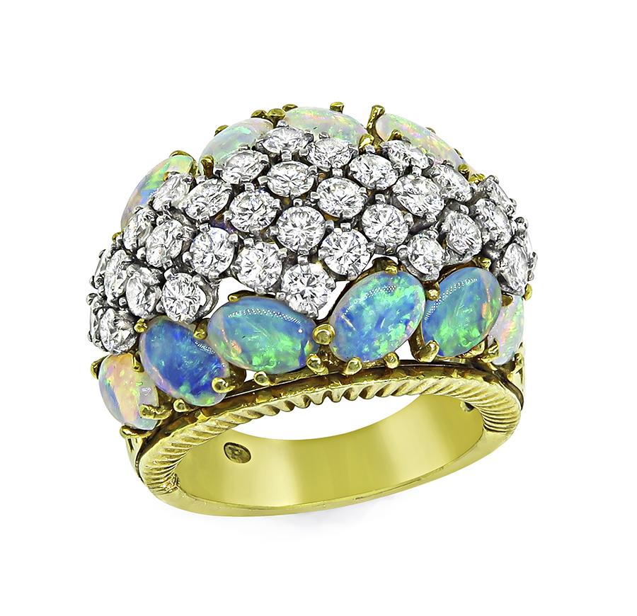 Estate 2.00ct Diamond Opal 18k Yellow Gold Ring