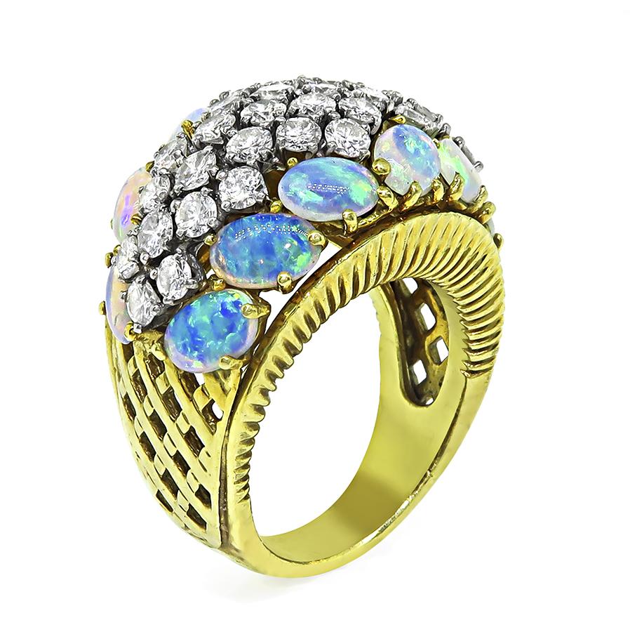Estate 2.00ct Diamond Opal 18k Yellow Gold Ring