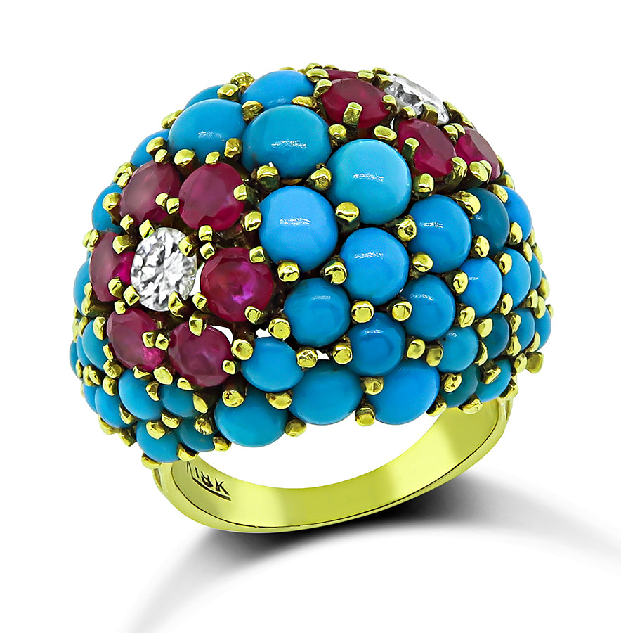 1960s 2.50ct Ruby 0.45ct Diamond Turquoise Gold Ring