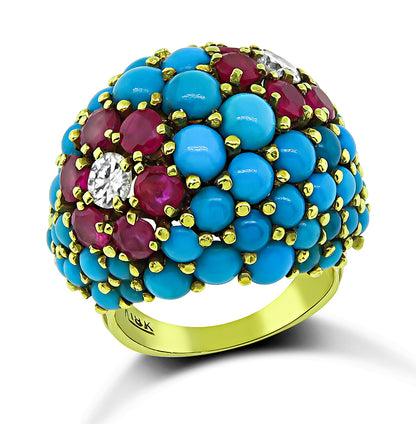 1960s 2.50ct Ruby 0.45ct Diamond Turquoise Gold Ring