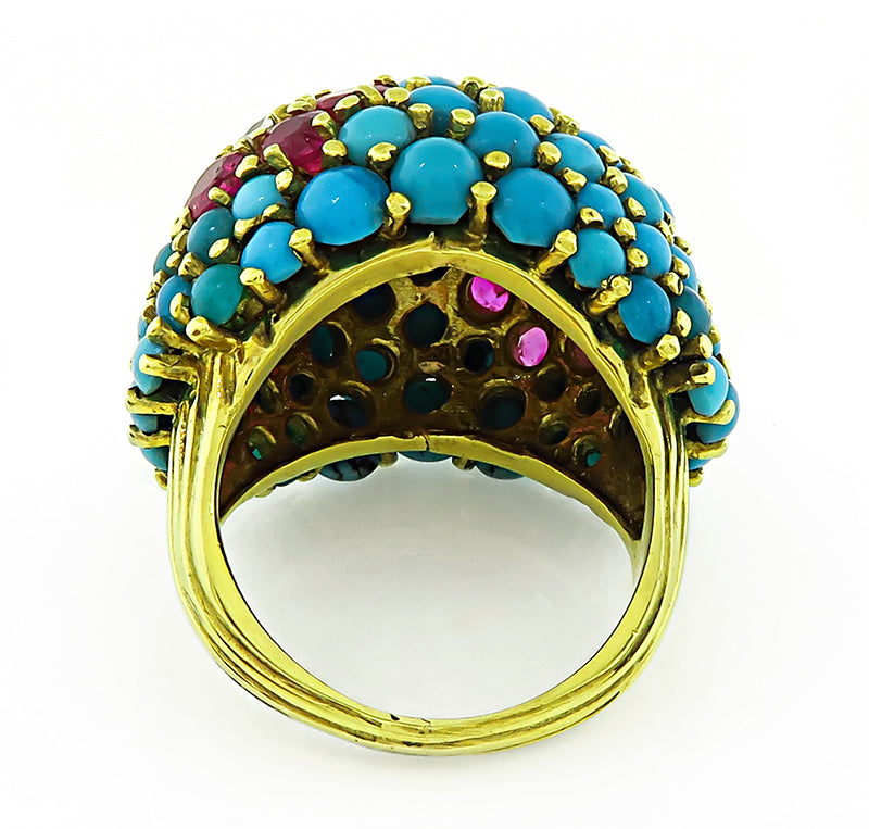 1960s 2.50ct Ruby 0.45ct Diamond Turquoise Gold Ring