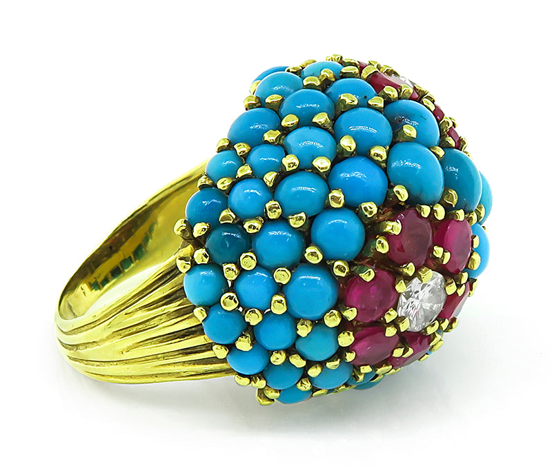 1960s 2.50ct Ruby 0.45ct Diamond Turquoise Gold Ring