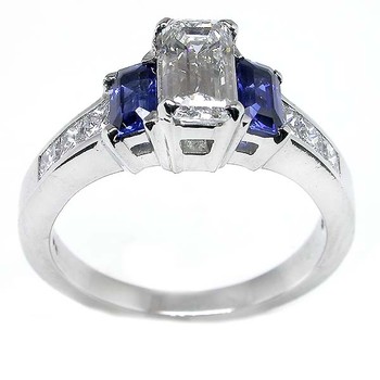 0.90ct Emerald Cut Platinum Diamond Sapphire Engagement Ring | New York ...