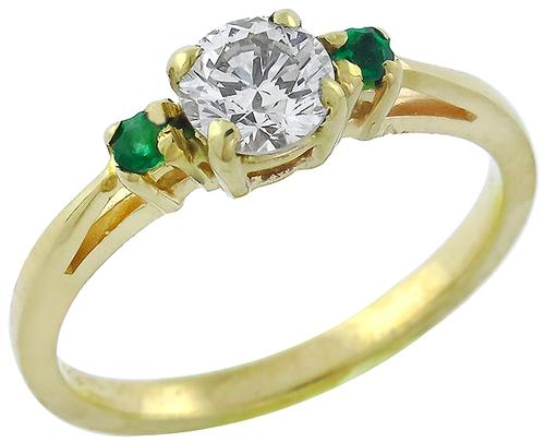 Round Cut Diamond Round Cut Emerald 14k Yellow Gold Engagement Ring