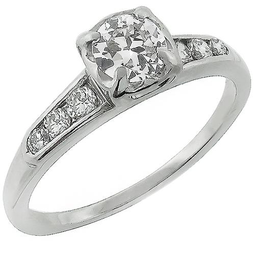 Estate 0.45ct Old Mine Cut Diamond 14K White Gold Engagement Ring 