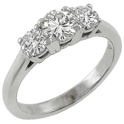 Estate 0.51ct Round Cut Center & 0.50ct Round Cut Diamond 18k White  Gold Engagement Ring 