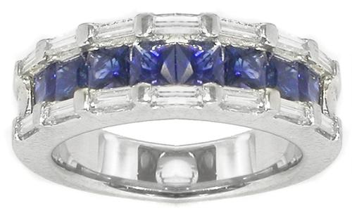 Sapphire  Diamond Platinum Wedding  Band 