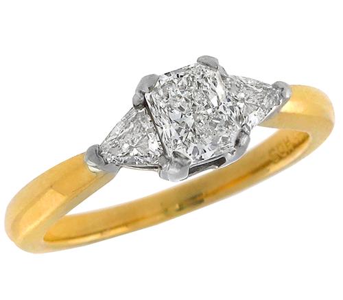 0.72ct Radiant Cut Diamond 18k Yellow & White Gold Engagement Ring 