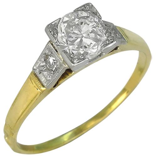 Round Cut Diamond 18k Yellow and White Gold Engagement Ring