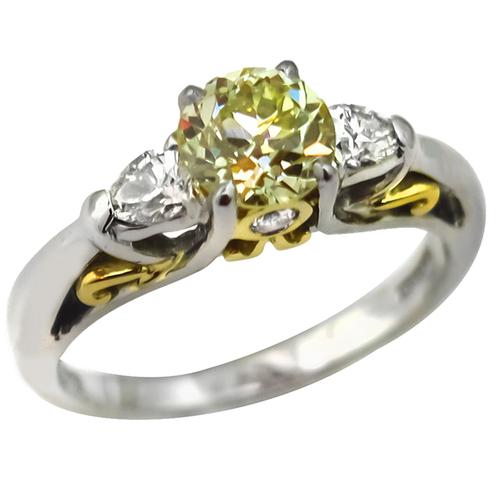 EGL Certfified Old European Cut   Natural Fancy  Diamond Platinum & 18k Yellow Gold Engagement Ring